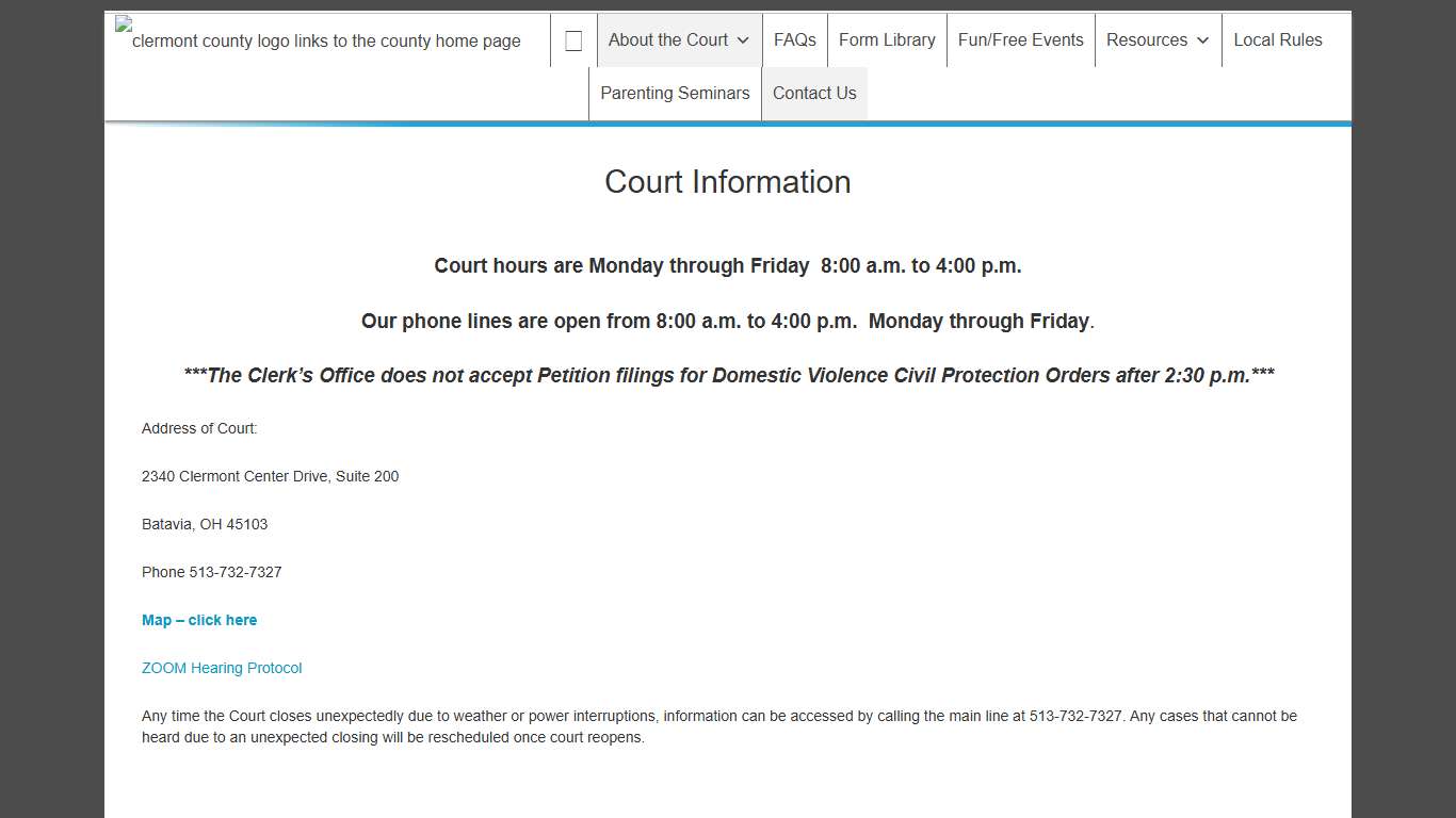 Court Information Domestic Relations Court of Clermont County