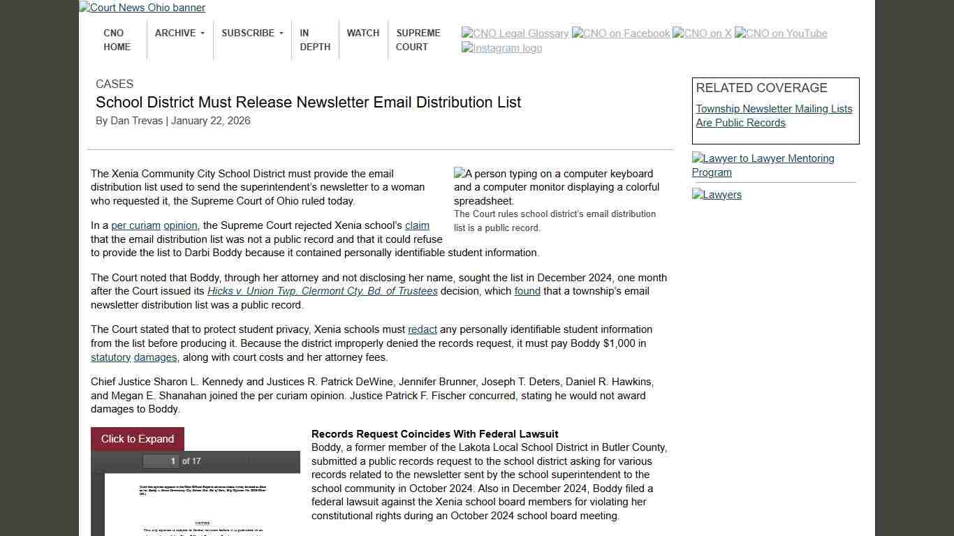 School District Must Release Newsletter Email Distribution List